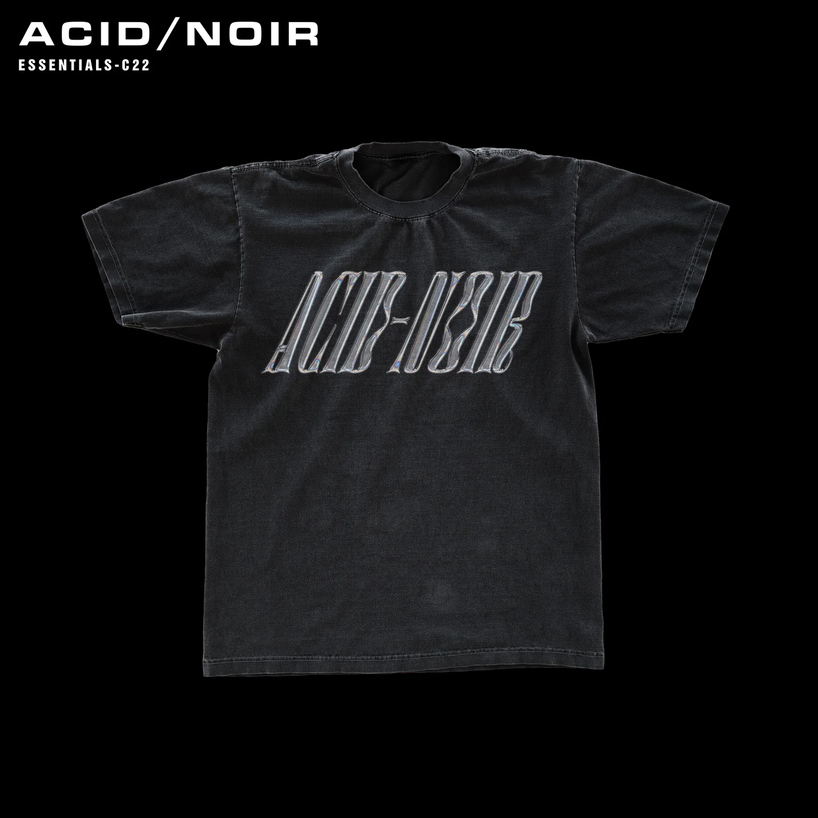 Black Acid : Noir T-shirt with a tall metallic wordmark across the chest.