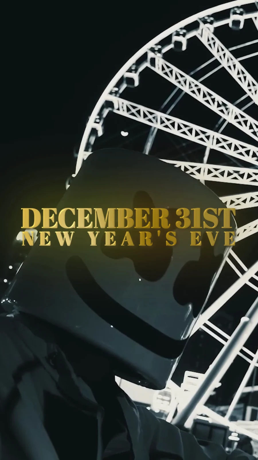 New Year’s Eve event typography over a Ferris wheel.