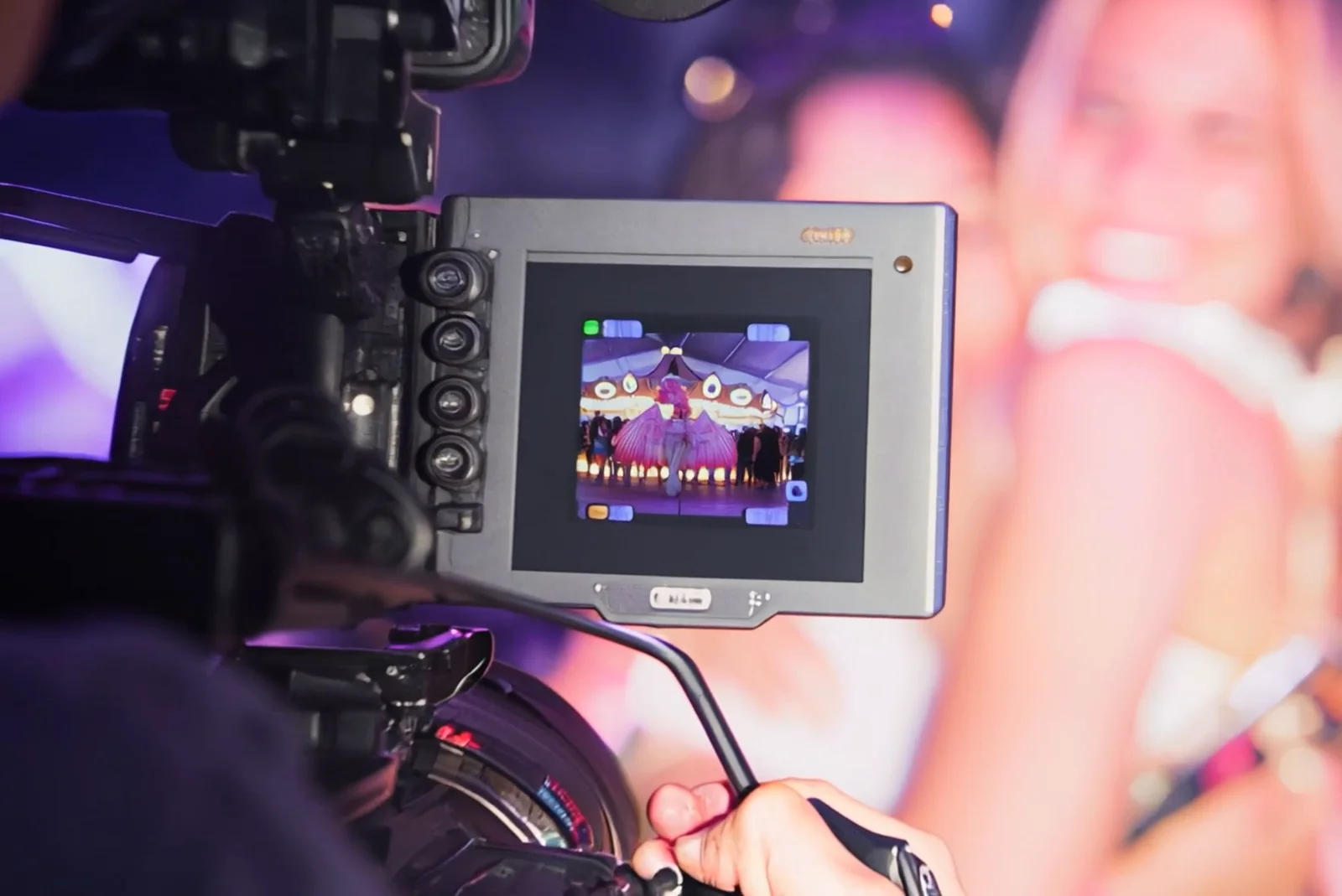 A cinema camera monitor in the supplied AI-assisted promo.
