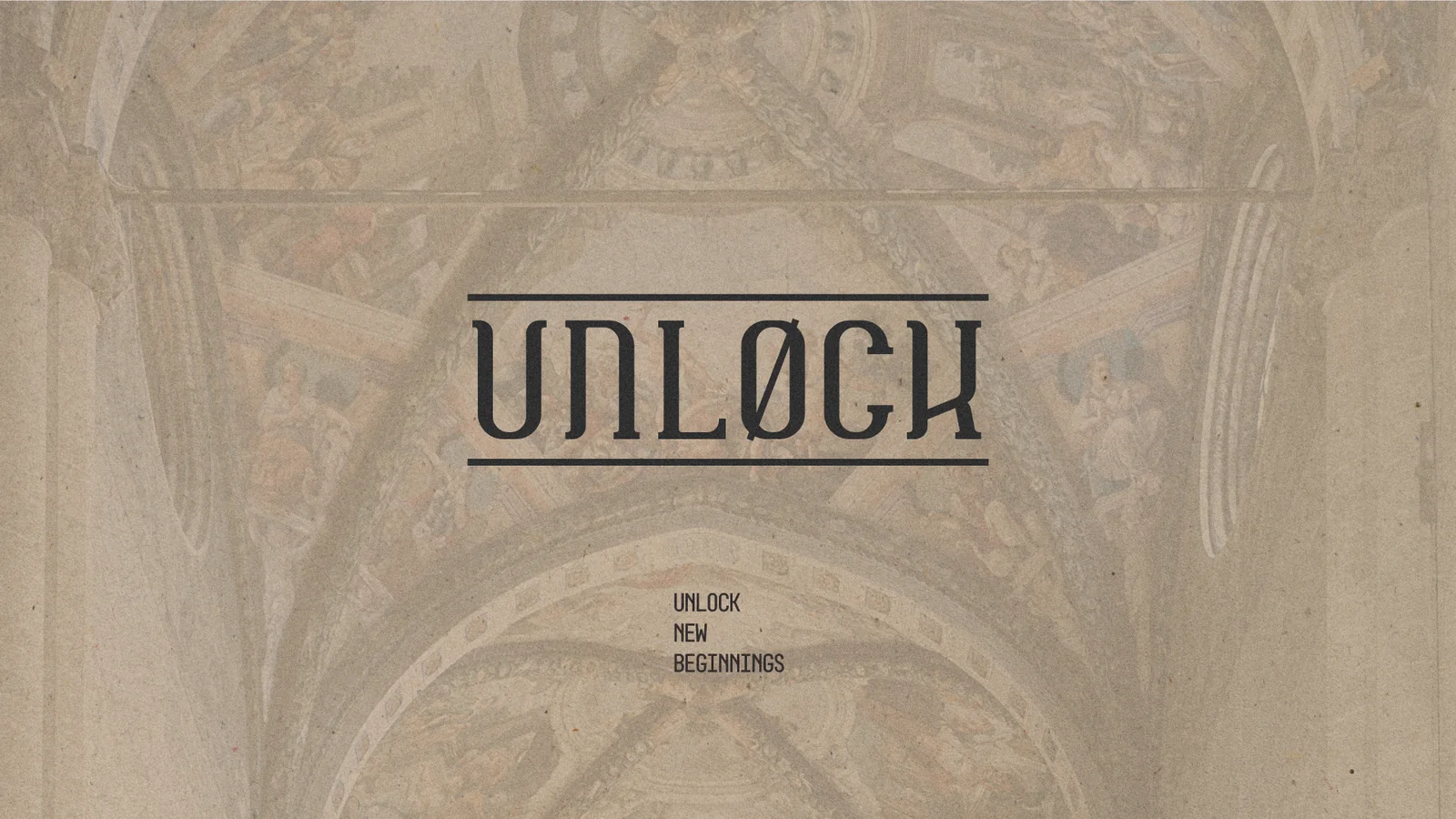 Unlock Group wordmark over an architectural vaulted-ceiling image.