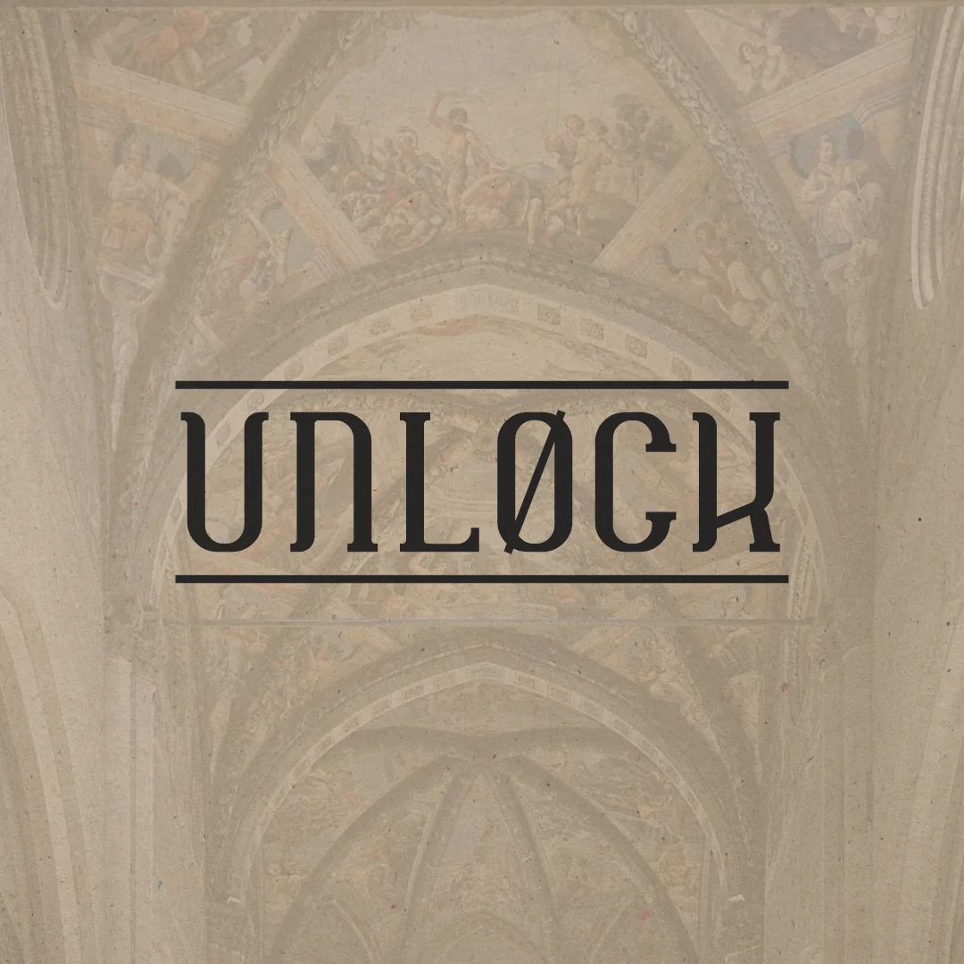 Unlock wordmark in black on a warm architectural background.